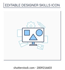 Composition line icon. Arranged, distributed, aligned and compiled design. Highly functional and effective.Designer skills concept. Isolated vector illustration. Editable stroke