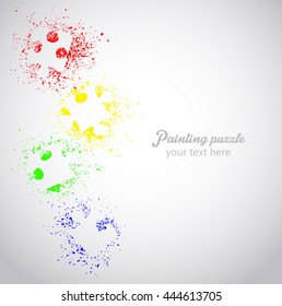 Composition lineal of the separate puzzle pieces with paint colors