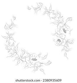 composición de ramas lineales con hojas y flor círculo vectorial