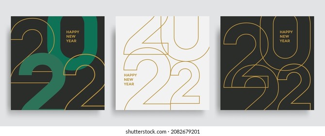 Composition of linear golden color numbers for New Year 2022 posters. Christmas card with holiday typography. Vector