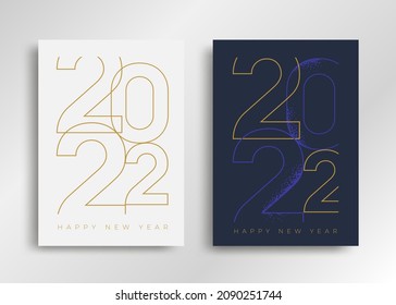 Zusammensetzung der linearen goldenen Farbnummern für die Plakate für das neue Jahr 2022. Weihnachtskarte mit Feiertagstypografie. Vektorgrafik