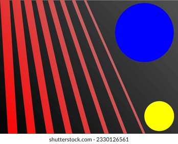 A Composition of Lines and Circles in Red, Blue and Yellow on Black Background