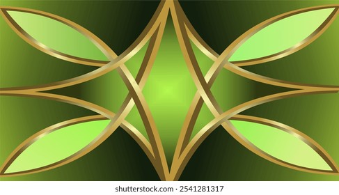 Composición de líneas y Formas geométricas con tonos de color degradado dorado y verde como diseño de fondo para necesidades de diseño visual