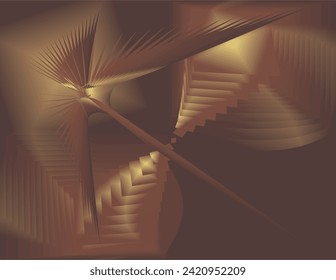 composition of lines, planes and geometric shapes with gold brown gradation colors and background as visual design inspiration