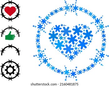 Composition love jail pictogram is created for winter, New Year, Christmas. Love jail icon mosaic is created from light blue snow icons. Some bonus icons are added.
