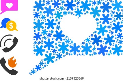 Composition love talk icon is designed for winter, New Year, Christmas. Love talk icon mosaic is made from light blue snow icons. Some similar icons are added.