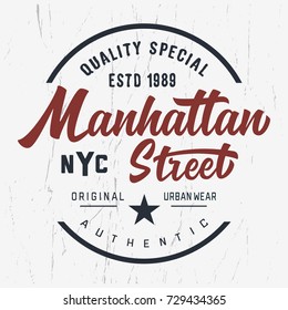 Composition  Manhattan New york typography. T-shirt graphics. Vector