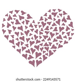 Composition of many bard hearts forming a large heart on a white background