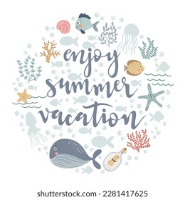 Composition with marine design elements, lettering