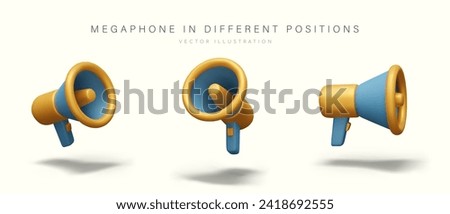 Composition with megaphones in blue and yellow colors in different positions