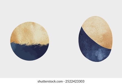 Composition of minimalist artwork. Paint spots, modern art, vector illustration, triptych, abstract art background. Geometric shapes, color blocks,