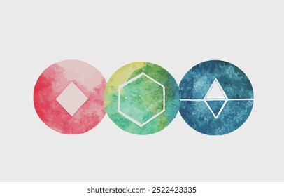 Composition of minimalist artwork. Paint spots, modern art, vector illustration, triptych, abstract art background. Geometric shapes, color blocks,