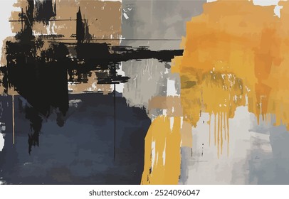 Composición de obras de arte minimalistas. Manchas de pintura, arte moderno, Ilustración vectorial, tríptico, fondo de arte abstracto. Formas geométricas, bloques de color,