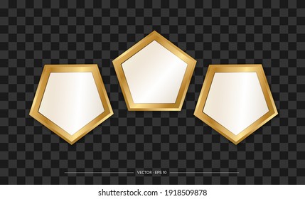 Composition of Mirrors in the shape of a pentagon with a golden frame. Realistic style. Vector illustration.