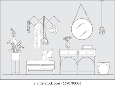 Composition of modern furniture in the corridor