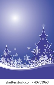 Composition with the moon and fur-trees. In the foreground fur-trees and snowflakes are located. In the sky the moon is shone.