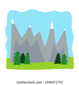Composition of mountains and trees. Mountain landscape.