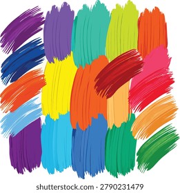 Composition of multi directional colorful paint brush strokes displaying artistic messy textures and overlapping vivid ink patterns isolated on a transparent background for design.