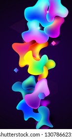 Composition of multi-colored bubbles and fluid shapes