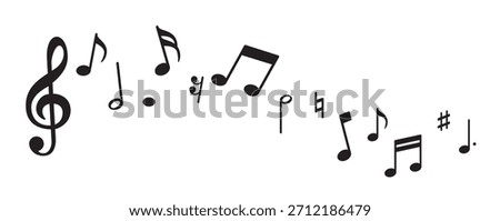 Composition of musical notes arranged, isolated on transparent background, vector illustration. Suitable for music design, education, icons, and creative graphic projects