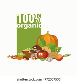 Composition from natural useful products "100 percent organic". The basis of a healthy diet.Vegetables and vegetable greens