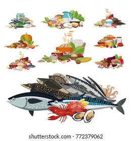 Composition from natural useful products "100% organic". The basis of a healthy diet. Sets from different products.