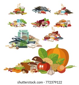 Composition from natural useful products "100% organic". The basis of a healthy diet. Sets from different products.