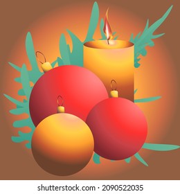 composición tarjeta de navidad de año nuevo , vela de decoraciones navideñas