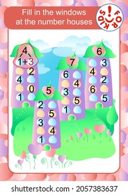 Composition of the number. Addition of numbers. Math puzzle. Studying mathematics.