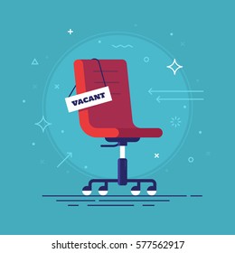 Composition with office chair and a sign vacant. Business hiring and recruiting concept. Vector illustration.