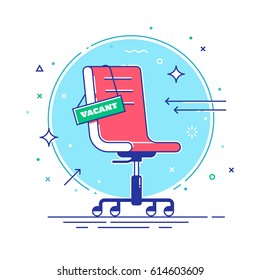 Composition with office chair and a sign vacant. Business hiring and recruiting concept. Thin lines. Vector illustration.