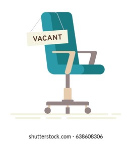 Composition with office chair and a sign vacant. Business hiring and recruiting concept. Vector illustration.