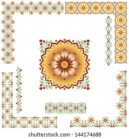 composition of oriental color frame and corner pattern