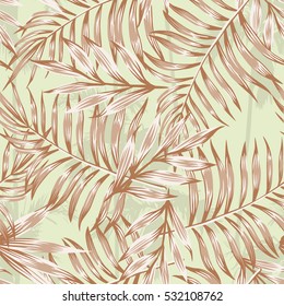 Composition of palm leaves brown seamless pattern on the background of tropical trees