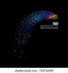 The composition of the particles is bright and colorful