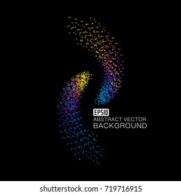 The composition of the particles is bright and colorful