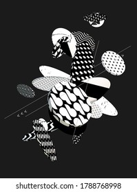 Composición de los círculos y cilindros estampados. Resumen de ilustración en blanco y negro.