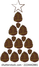 Composition from pine cones and wooden star in shape of Christmas tree