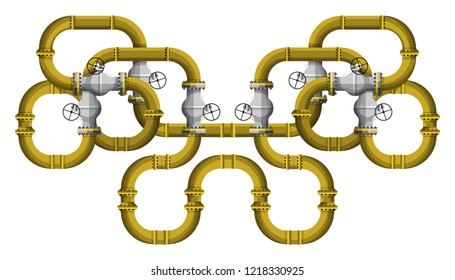 Composition of pipes and valves. Technical fantasy in the style of steampunk. Vector illustration