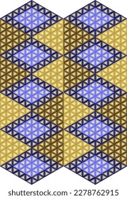 composition of planes and geometric shapes with shades of golg and blue