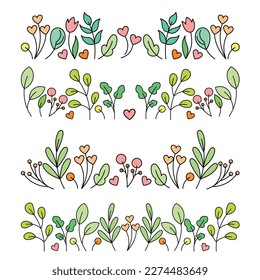 composición del doodle de línea de elementos vegetales