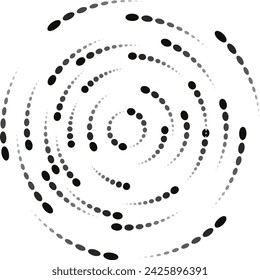 Composition of points degrading from highest to lowest and rotating to make circles counterclockwise. Black ellipses decreasing size