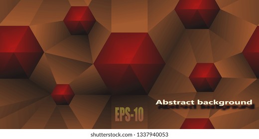 Composition of polyhedra. Modern style. Cover for brochure. Primitive geometric shapes. Futuristic design. Red brown geometric shapes. Vector Graphics