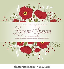 Composition of poppies and wild flowers on a light background. Card. Vector illustration