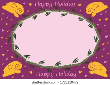 composition for a postcard with a frame happy holiday cute elephant animals