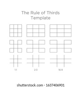 Composition Proportions guidelines set, attention spot of rule of thirds template in any aspect ratio monitors display