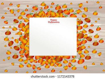 Composition of pumpkins. Halloween. Greeting card for a holiday or an invitation to a party. Empty space for text. Vector on wooden background.