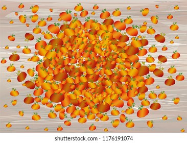 Composition of pumpkins. Halloween. Greeting card for a holiday or an invitation to a party. Empty space for text. Vector on wooden background.