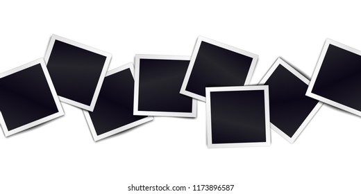 Composition of realistic black photo frames on light background. Mockups for design. Vector illustration