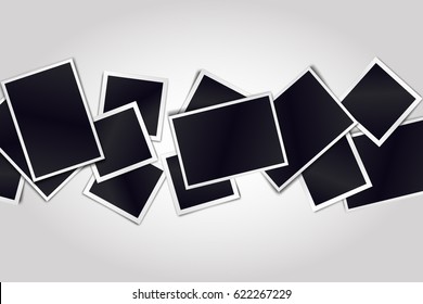 Composition of realistic black photo frames on light background. Mockups for design. Vector illustration